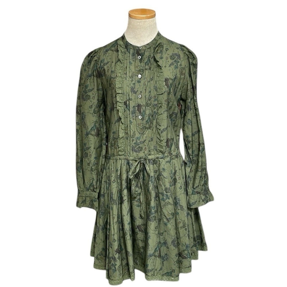 ZADIG & VOLTAIRE Dress Ranil Paris Long Sleeve Shirt Green Purple Ruffles Small